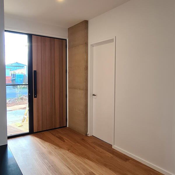 Entrance of rammed earth home built by Michael Limb Builders, Point Lonsdale