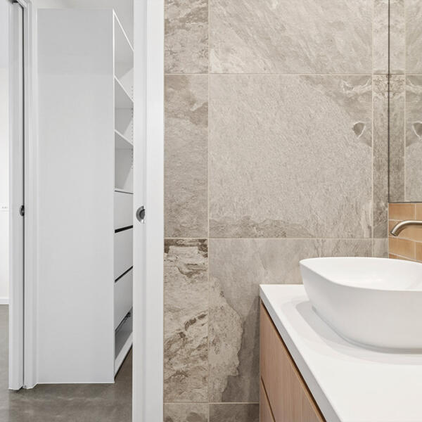 Custom bathroom in Wilkinson home built by Michael Limb Builders